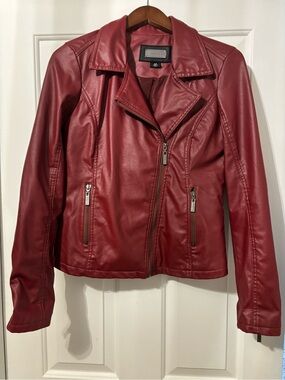 Jou Jou Red Faux Leather Moto Jacket